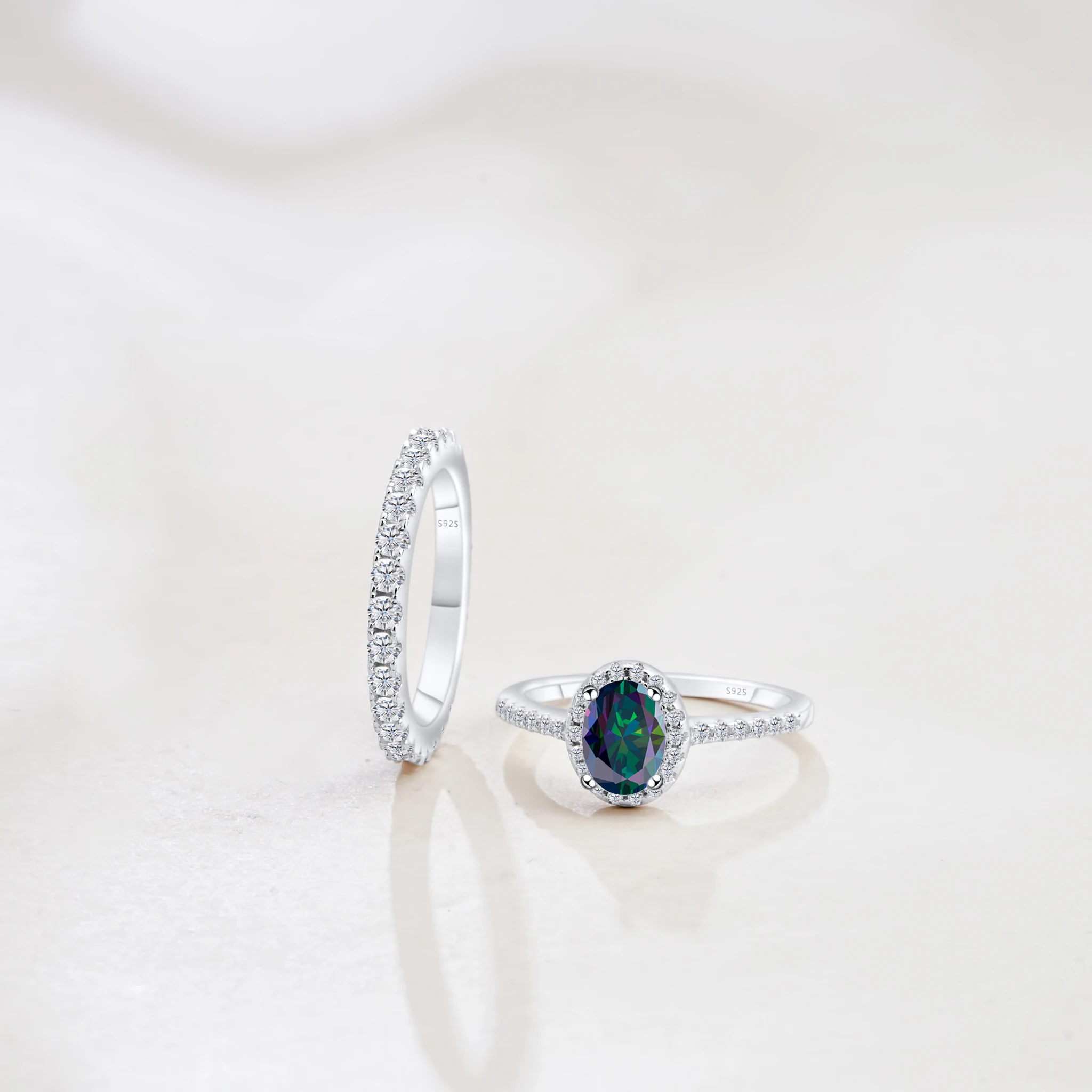 

1CT Oval Shape Moissanite Sterling Silver Ring Set for Women 2Piece Bridal Wedding Engagement Stacking Rings Gift Dating Gift