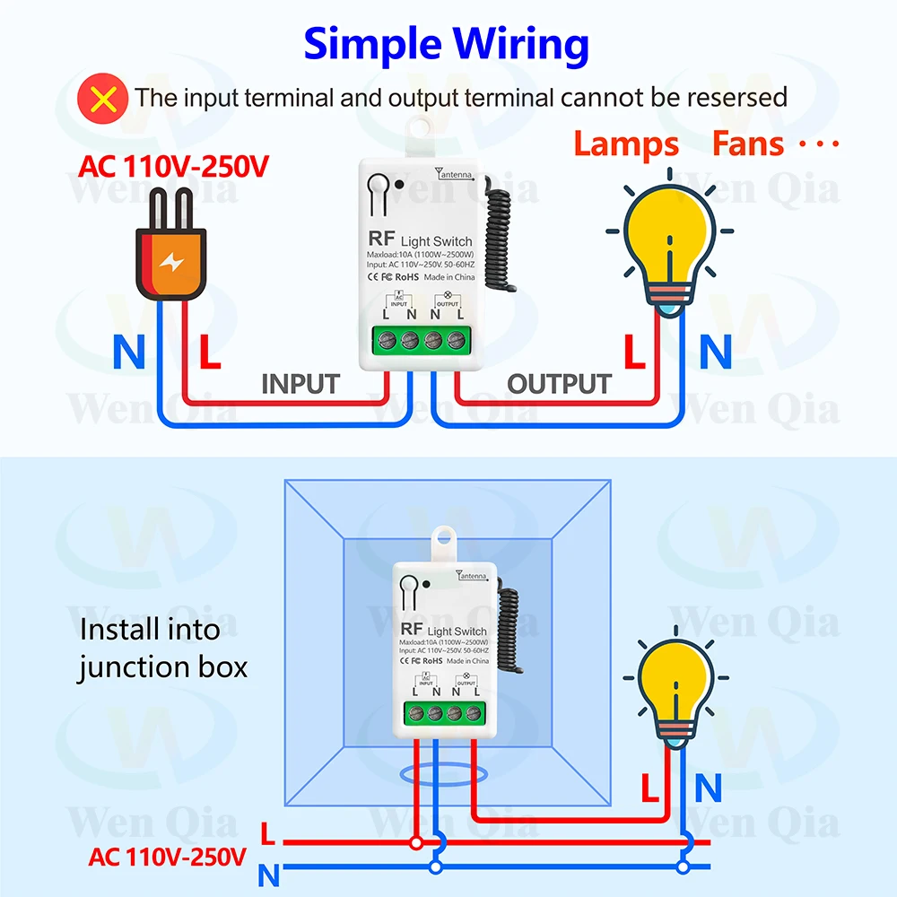 Bezprzewodowy zdalnie sterowany włącznik światła Mini odbiornik RF 110V 220V 10A 433Mhz 500m odległość sterowania zdalny przerywacz do żarówki LED