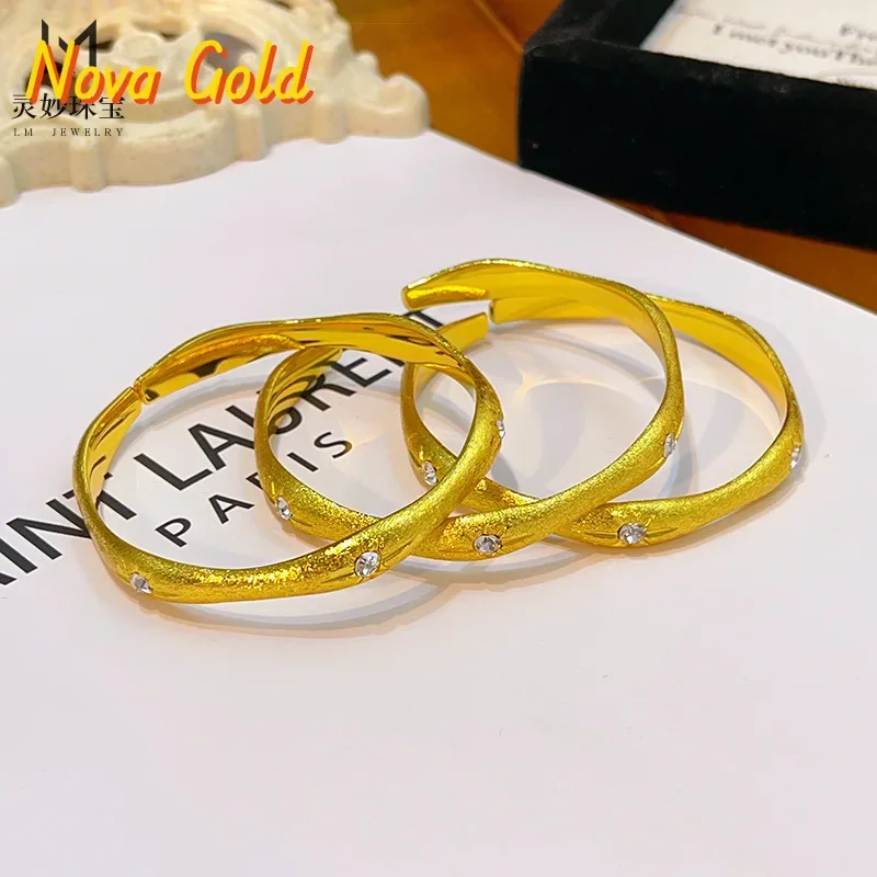 NovaGlod 9999 24K real gold brushed star zircon bracelet with adjustable opening  exquisite elegant high-end feeling gift for gi