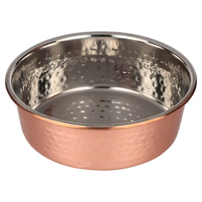 Medium 4-Cup Stainless Steel Hammered Copper Pet Bowl