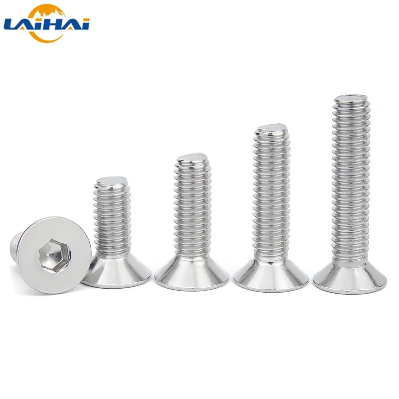 M1.6 M2 M2.5 M3 M4 M5 M6 M8 M10 304 Stainless Steel Hexagon Hex Socket Countersunk Screw Flat Head Screw Allen Bolts DIN7991