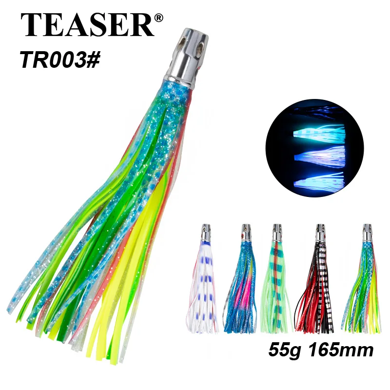 Teaser tr003 55g cabeça de cobre polvo lula saia isca marlin atum água salgada tamanho grande isca corrico uv equipamento de pesca em mar profundo