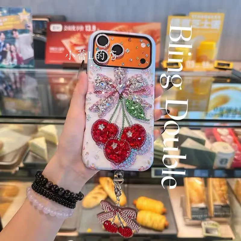

Customized bow-shaped cherry two-in-one rhinestone phone case, suitable for iPhone