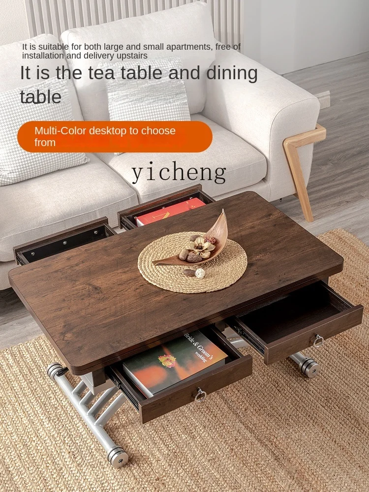 Tqh Multi-Functional Foldable and Hoisting Dining Table Integrated Small Apartment Square Household Mobile Telescopic