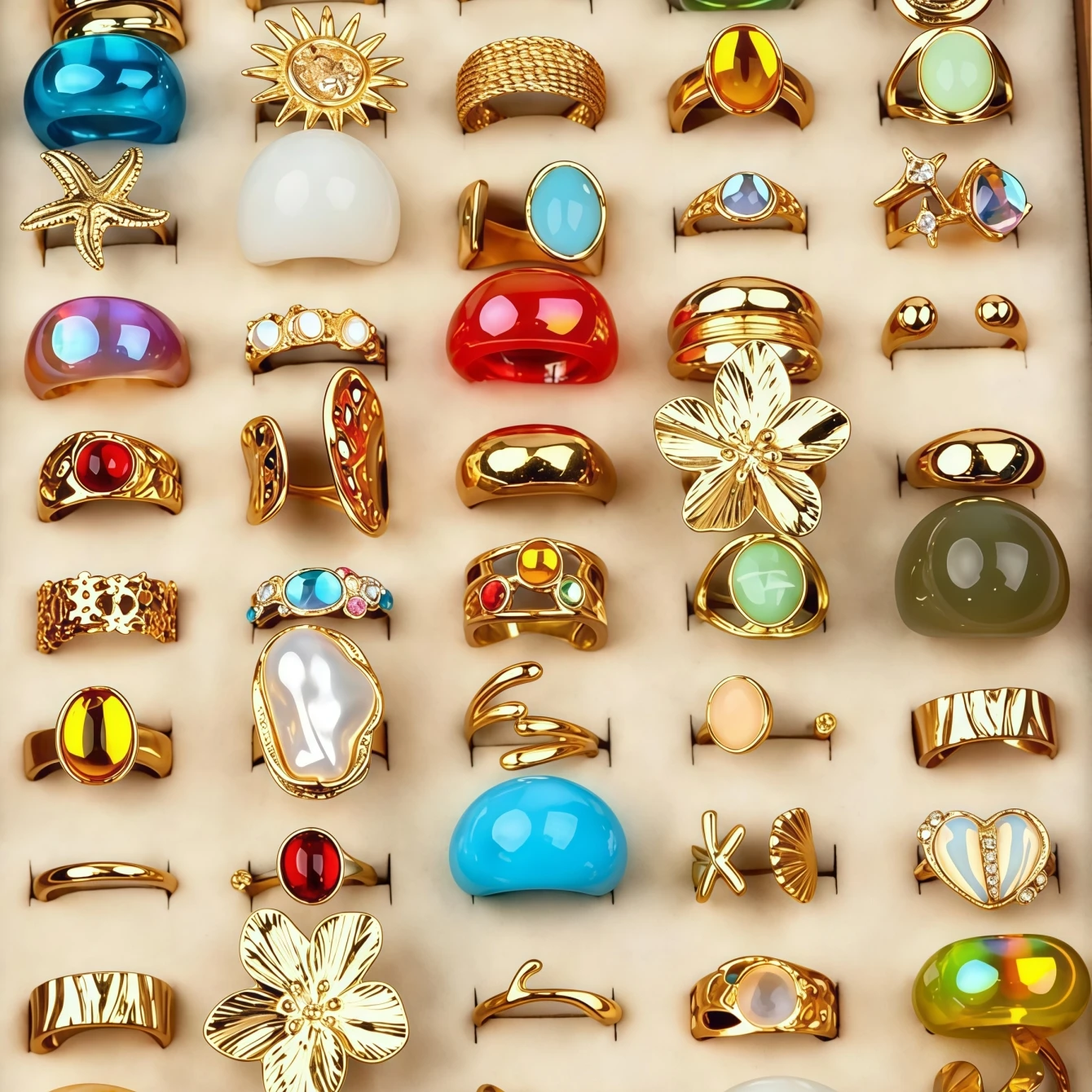 6/12/24/36/48/100Pieces Elegant Fashion Flowers Geometry Sun Rings Set For Women Mix Style Trendy Daily Jewelry Party Gifts