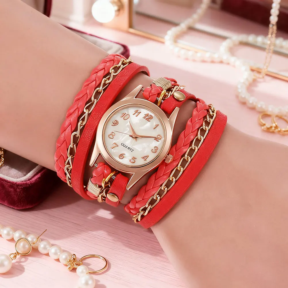 Reloj de pulsera con trenzas para mujer, reloj multicapa Estilo bohemio para mujer, reloj con diseño único de envoltura trenzada, accesorio elegante