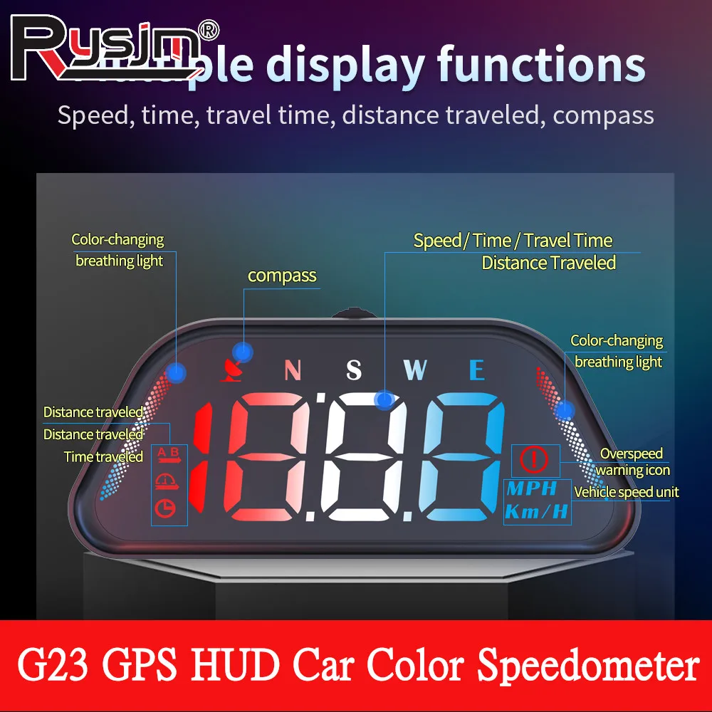

Автомобильный спидометр G23 HUD GPS: проекционный дисплей, измеритель скорости, часы, компас, электроника для авто, цветная подсветка