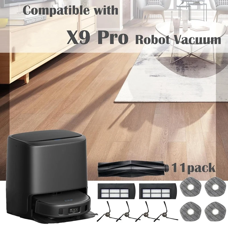 TOP For Eufy X9 Pro Robot Vacuum Replacement Parts Main Brush Side Brushes Hepa Filters Mop Pads