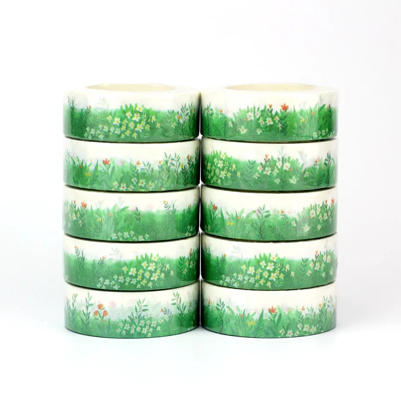 Bulk 10PCS./Lot Decor Cute Green Grass and Small White Flowers Paper Washi Tapes Journaling Adhesive Masking Tape Stationery