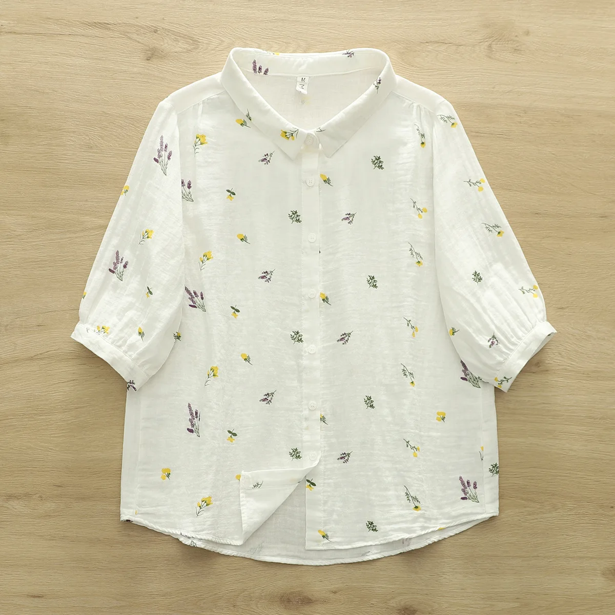 

Japanese Sweet Mori Girl Vintage Floral Printed 100% Cotton Yarn Shirts Women Summer Turn Down Collar Short Sleeve Casual Blouse