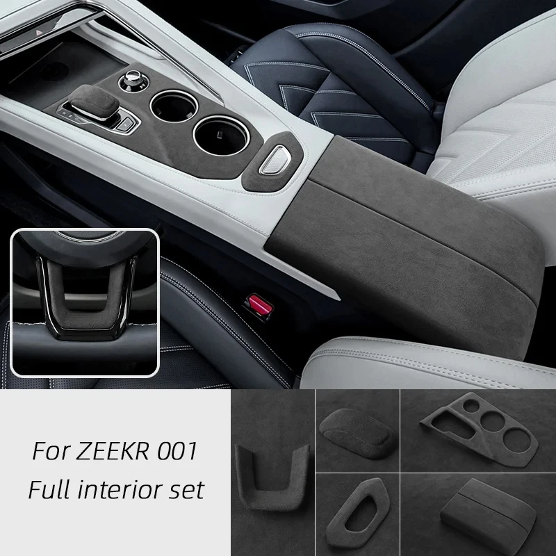 For ZEEKR 001 2021 2022 2023 2024 2025 top Suede Overlay Car Central Control Gear Shift Knob Panel Armrest Box Lid Cover Frame