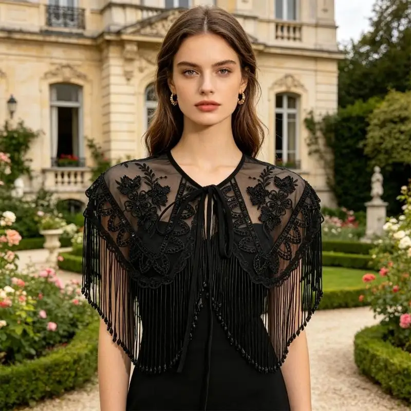 Oriental Styles Embroidery Flower Capes With Tassels Decorative Collar Shawl Wrap for Special Occasion Cultural Event Y166