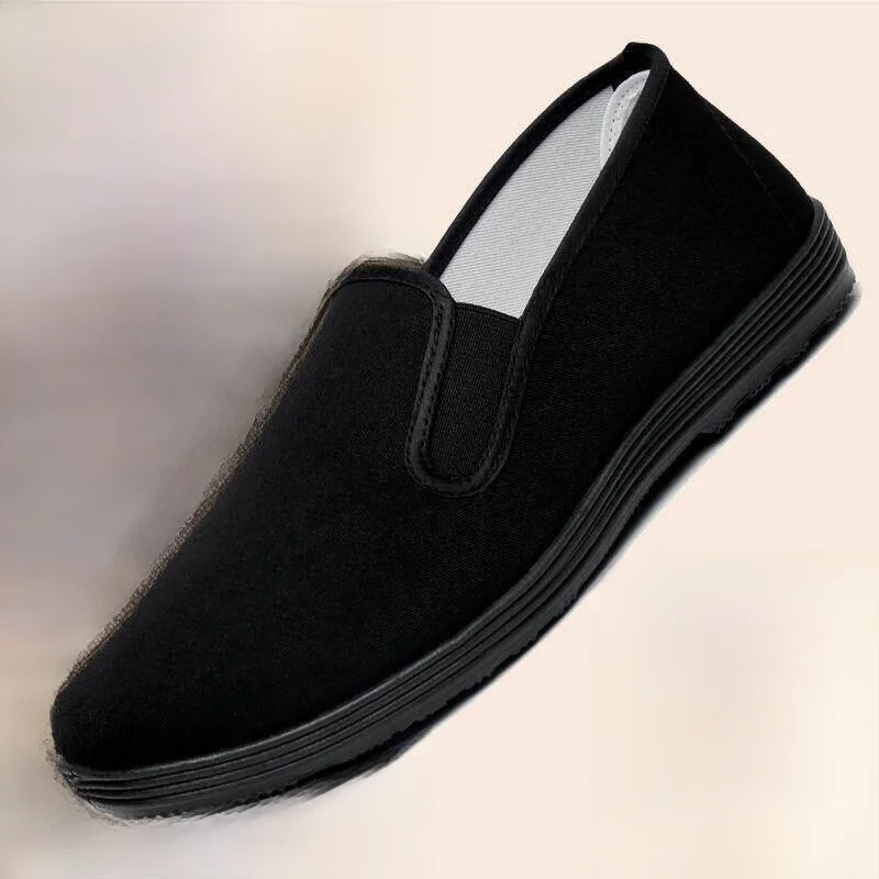 Beijing Style Men's Cloth Shoes Breathable Anti-slip Wear-resistant Driving Work Footwear Black Slip-On Casual Foot Cover