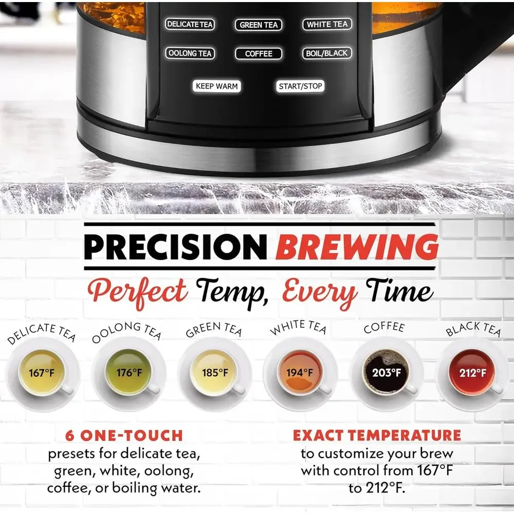 FirmHome Store1.7L Digital Touch Electric Kettle - Programmable Tea & Coffee, 6 Settings, Stainless Steel Filter, 360° Swivel Ba