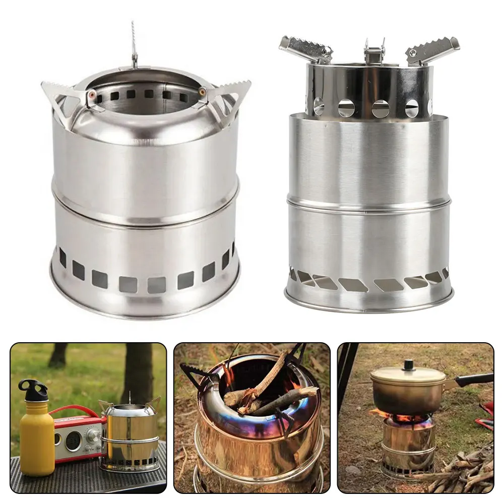 Portable Outdoor Camping Stove with Storage Bag Wood Burning Detachable Stainless Steel Stove for Picnic BBQ Cooker Travel