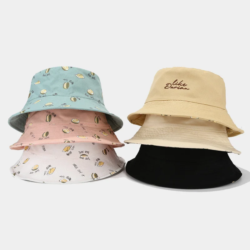Women Lemon Print Bucket Hat Reversible 