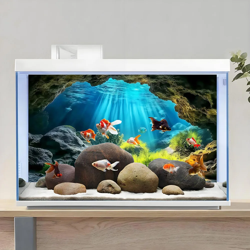 Aquarium Background, Background For Fish Tank , Sunshine Seaweed Cave, Aquarium decor, Front Self-Adhesive 2D Flat Sticker