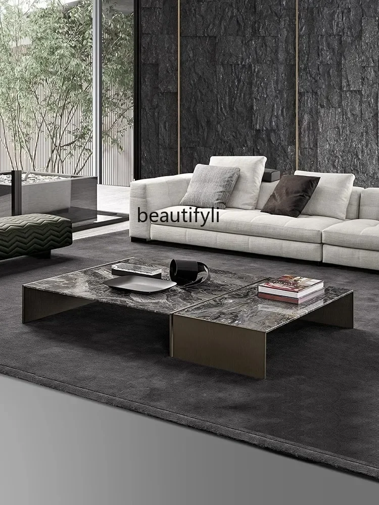 

X188Italian Minimalist Light Luxury Venice Brown Natural Luxury Stone Designer High Sense Square Combination Living Room Tea Ta