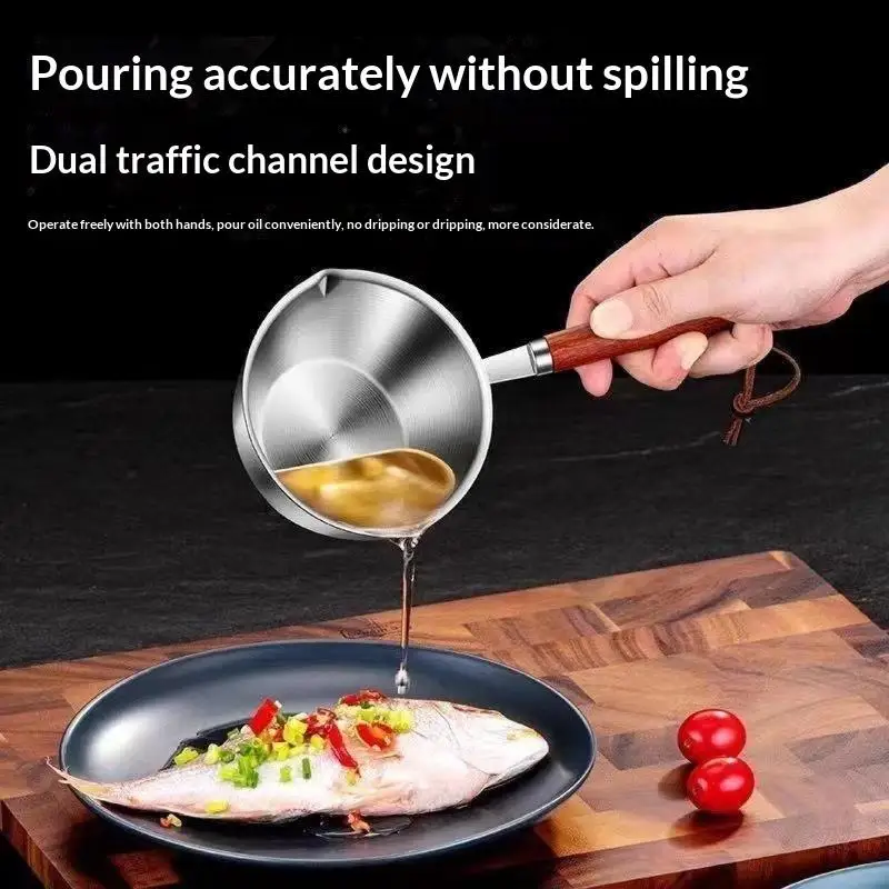 Stainless Steel Small Measuring Sauce Pan Heat Resistant Wooden Handle Clear Scales For Kitchen Cooking Baking Sauces