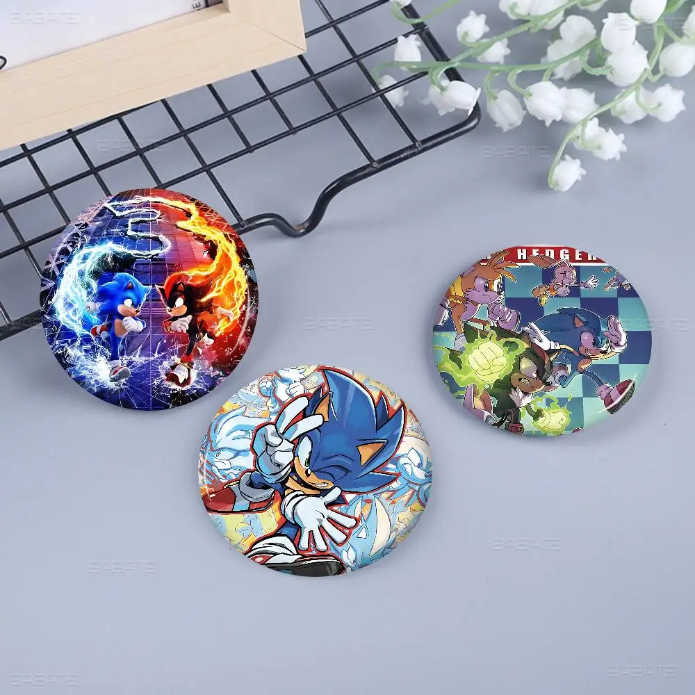 Popular Movie S-SonicS Anime Soft Button Pin Round Metal Badge Lapel Pin Parts Gift Friends Kid Jewelry