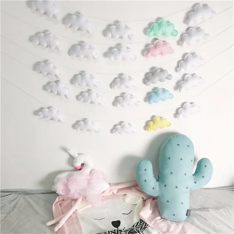 Nordic Wall Hanging Ornaments Nursery Decor Felt Cloud Garlands String Baby Kids Room Decoration Party Banner Photo Props북유럽 아기방