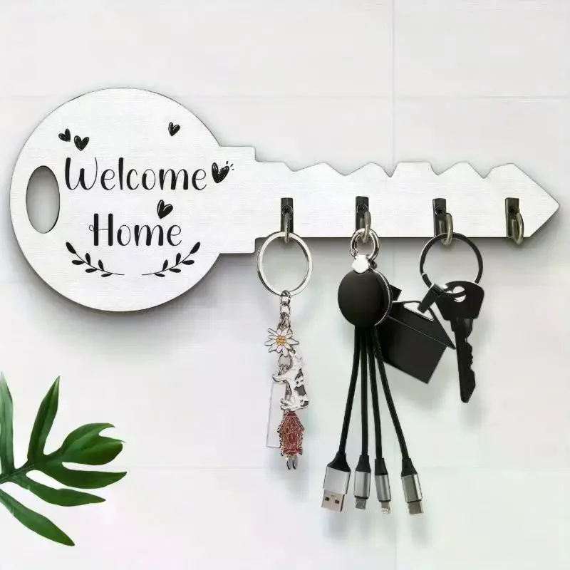 Poplar Wood Hooks Bohemian Style Black And White Simple Texture Rustic Wooden Key Hooks Creative Porch Keychains Craft Hooks