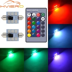 2Pcs RGB 6SMD Roof Dome Festoon Reading Lamp C5w Car Auto Remote Controlled Atmosphere Led Welcome Lights Turn Signal Trunk Bulb