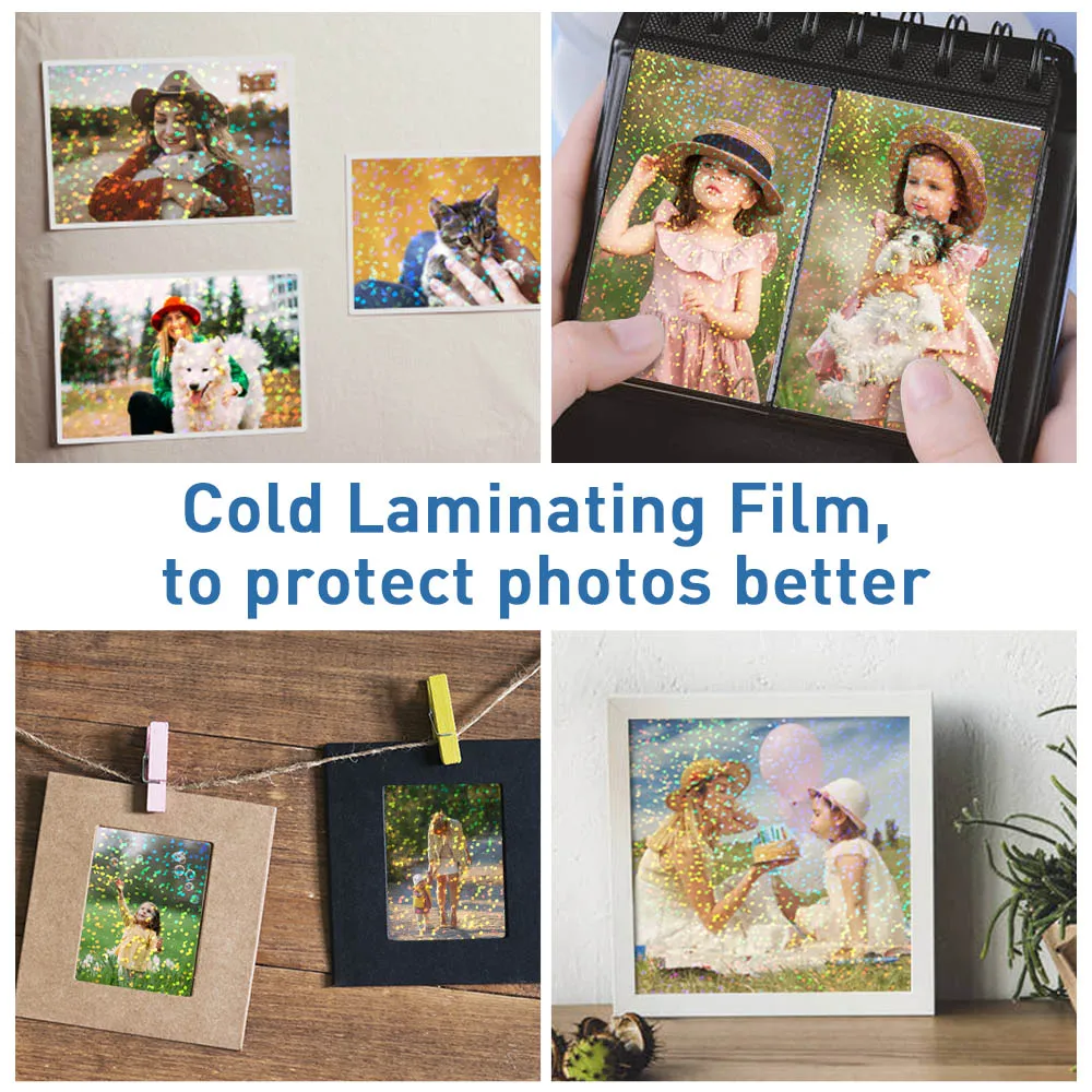 Filme laminado a frio, holográfico, folha de areia, vidro Glitter, Hot Stamping na foto, filme de estratificação para proteger a foto, 50 folhas,