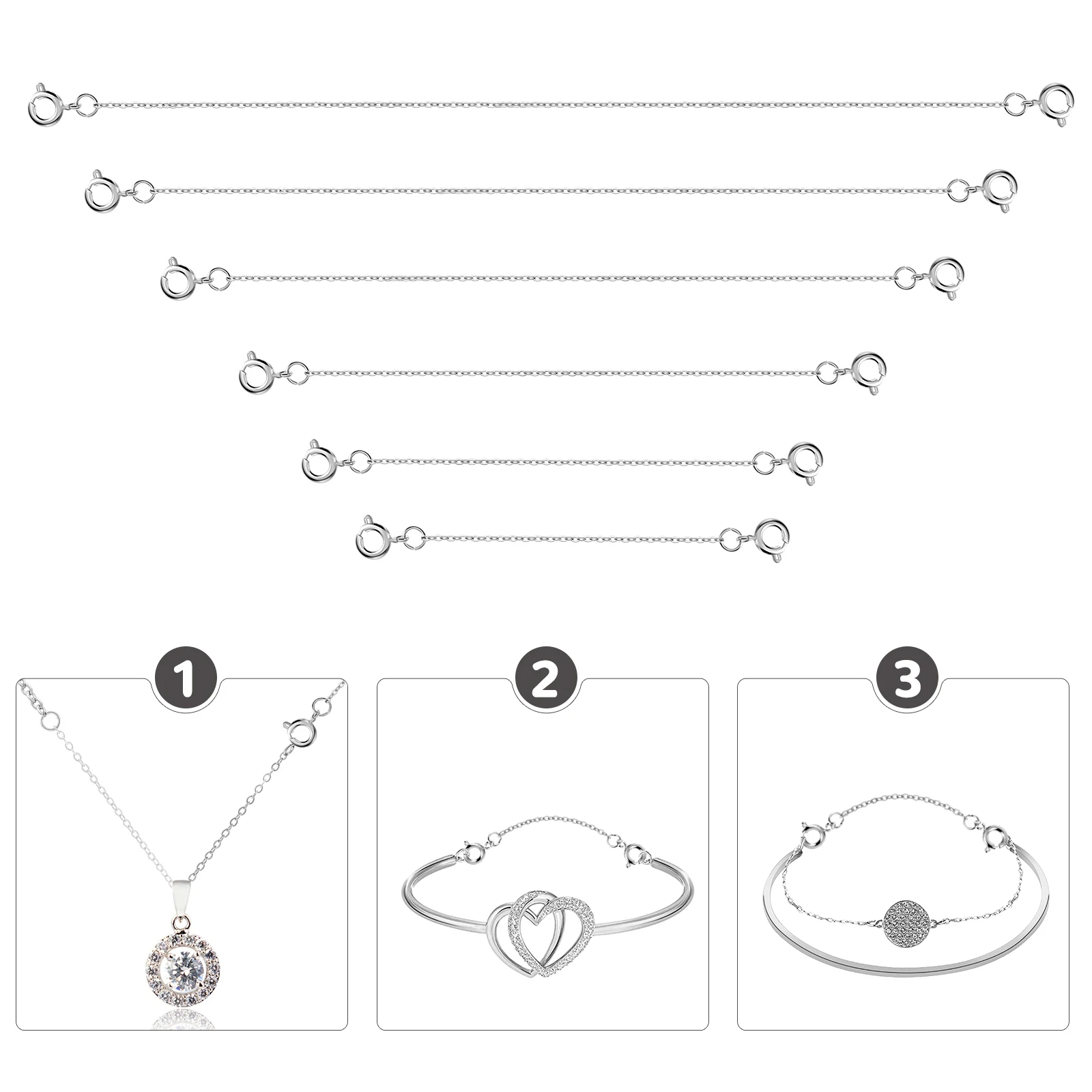 

6 pcs Silver Necklace Extenders Chain Extension For Jewelry Making Diy Accessories Copper Material Easy Use Length Adjustment