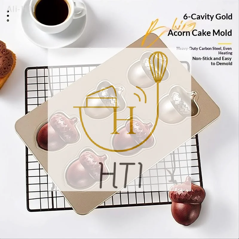 1Pcs Kitchen Accessories 6 Cavity Acorn Shaped Cake Baking Tray Mold Carbon Steel Kitchen Baking Tool