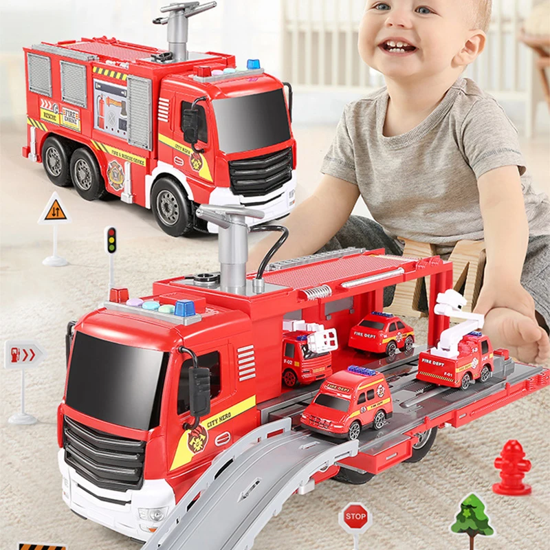 

Children's Fire Truck Diecast Simulation Sprinkler Toy with Light Music Water Spray Rescue Car Children's Toy Firefighter Truck