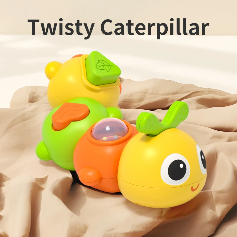 6-in-1 Baby Sensory Caterpillar Toy, Pull String Activity Toy with Sliding Beads, Rotatable Joints, Squeaker & Fine Motor Skill
