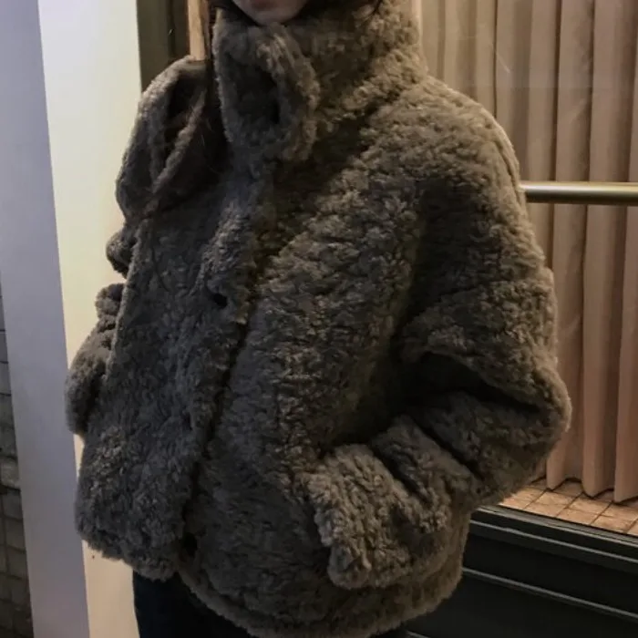 Chique outono inverno ort Thiened algodão pele de cordeiro calor outerwear retro faculdade sle gola emagrecimento redução de idade