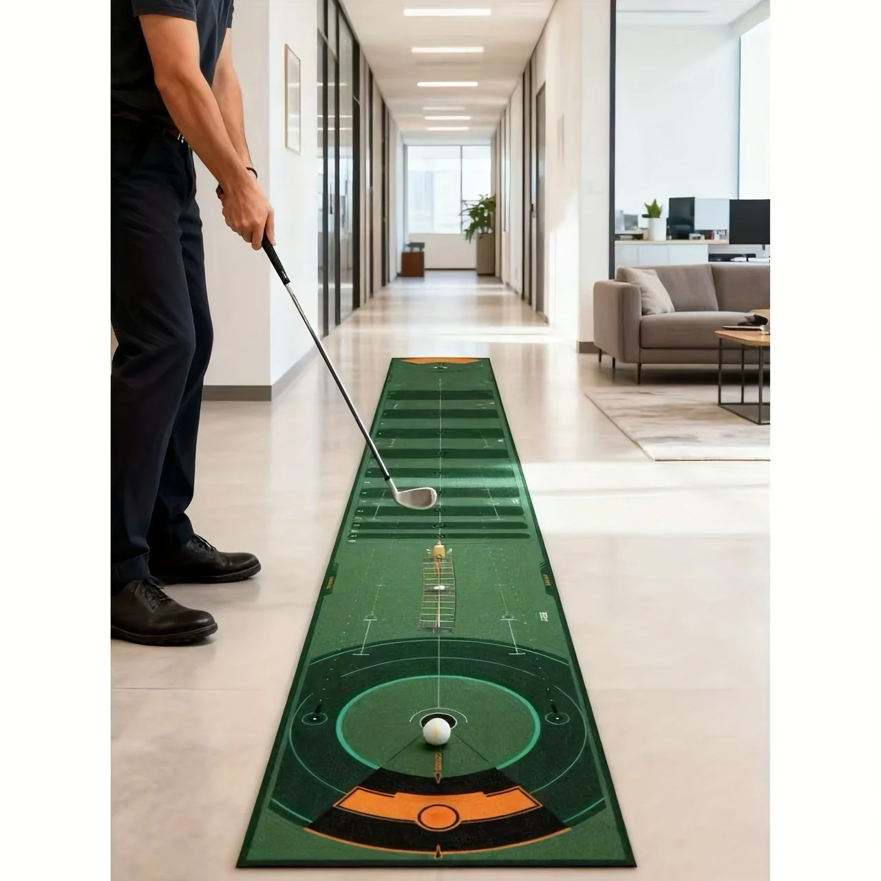 VIKAMA Golf Putter Mat Indoor Office Golf Green Mat Portable Non Slip Foldable Golf Putter Practice Carpet
