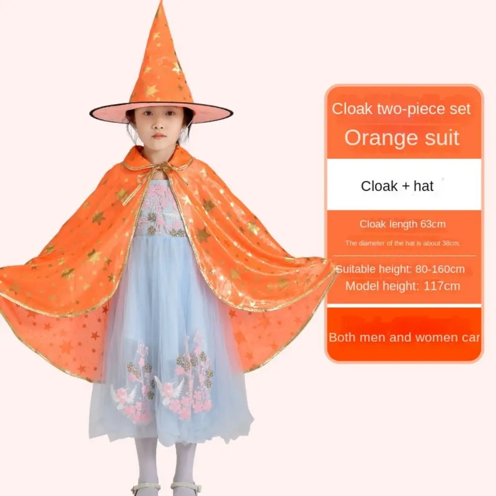 Płaszcz Czarownicy z Kapeluszem Wielokolorowy Strój Magika Zestawy Płaszczy na Halloween dla Dzieci z Kapeluszem Czarodzieja Ubrania na Halloween