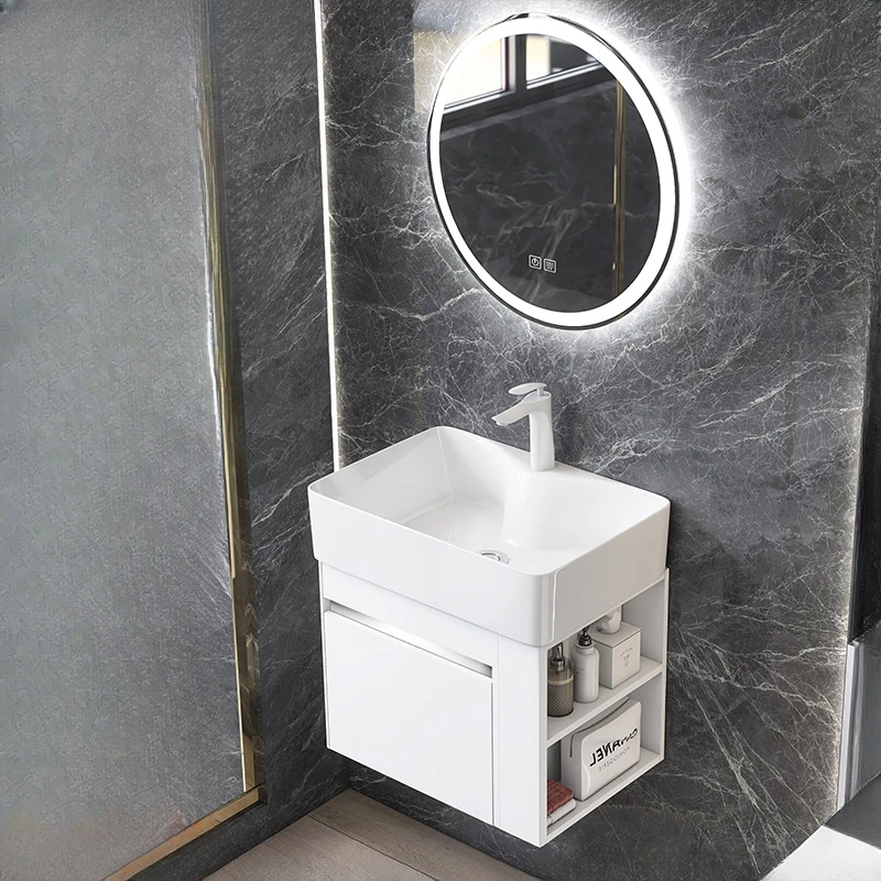 Side storage space aluminum bathroom cabinet small apartment art basin cabinet combination integrated washstand