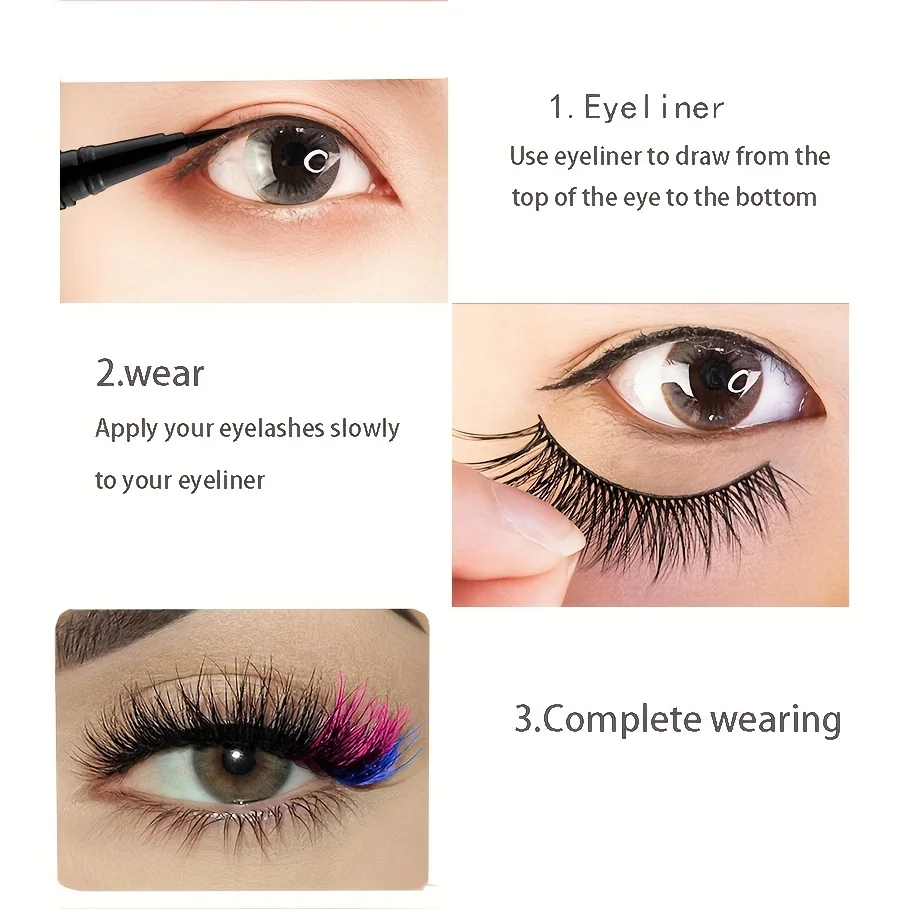 6 pares de pestañas postizas magnéticas rizadas esponjosas de visón 8D desordenadas de colores, lápiz delineador de ojos no es fácil de difuminar y traje sin fugas