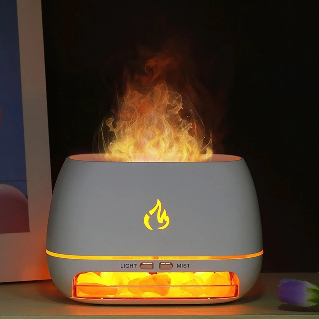 Wood Grain Salt Stone Household Essential Oil Diffuser Simulated Flames Lingering Aroma Softly