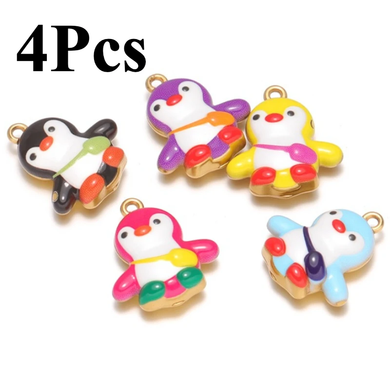 4pcs Stainless Steel Enamel Penguin Charms Animal Pendant for Jewelry Making DIY Necklace Earrings Keychain Accessories