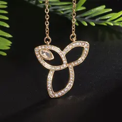 Exquisite Cubic Zirconia Triangle Geometric Leaf Pendant Necklace Women Luxury Party Wedding Jewelry Gifts
