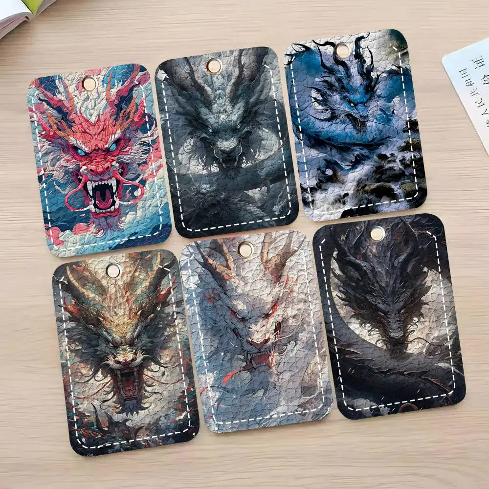 Cool Dragon Card Case Keychain Access Card Bag Key Tag Ring Leather Card Holder Key Ring Access