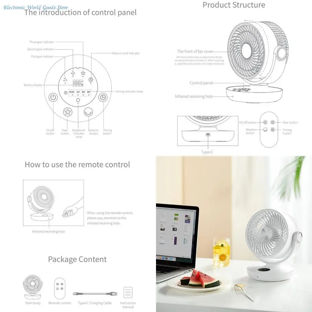 A3PD Remote Control Timing 4 Gears Desk Fan Cooling Hanging Fan for Tent Timer Fan