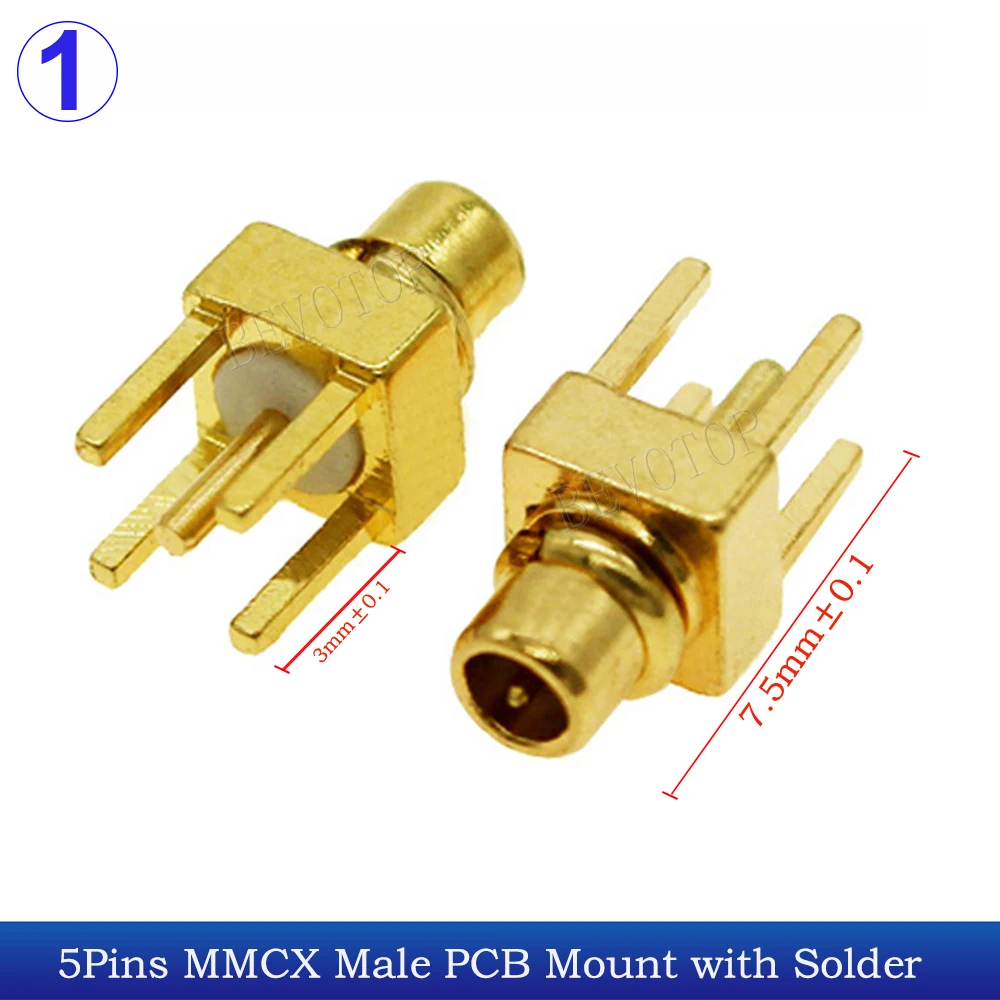5Pcs/Lot MMCX Male/Female Connector PCB Mount With Solder Straight 50 Ohm Gold Plated 5Pins MMCX RF Connector