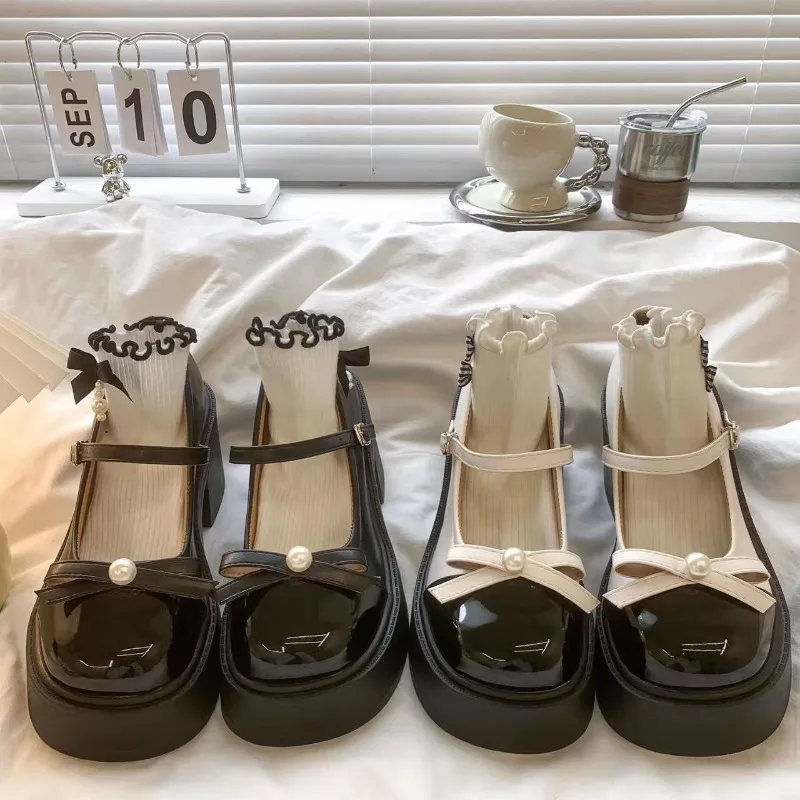 

2025-лодочки, лоферы, женские готические туфли на платформе с круглой головкой, женская обувь Мэри Джейн в японском стиле в стиле Лолиты, на высоком каблуке