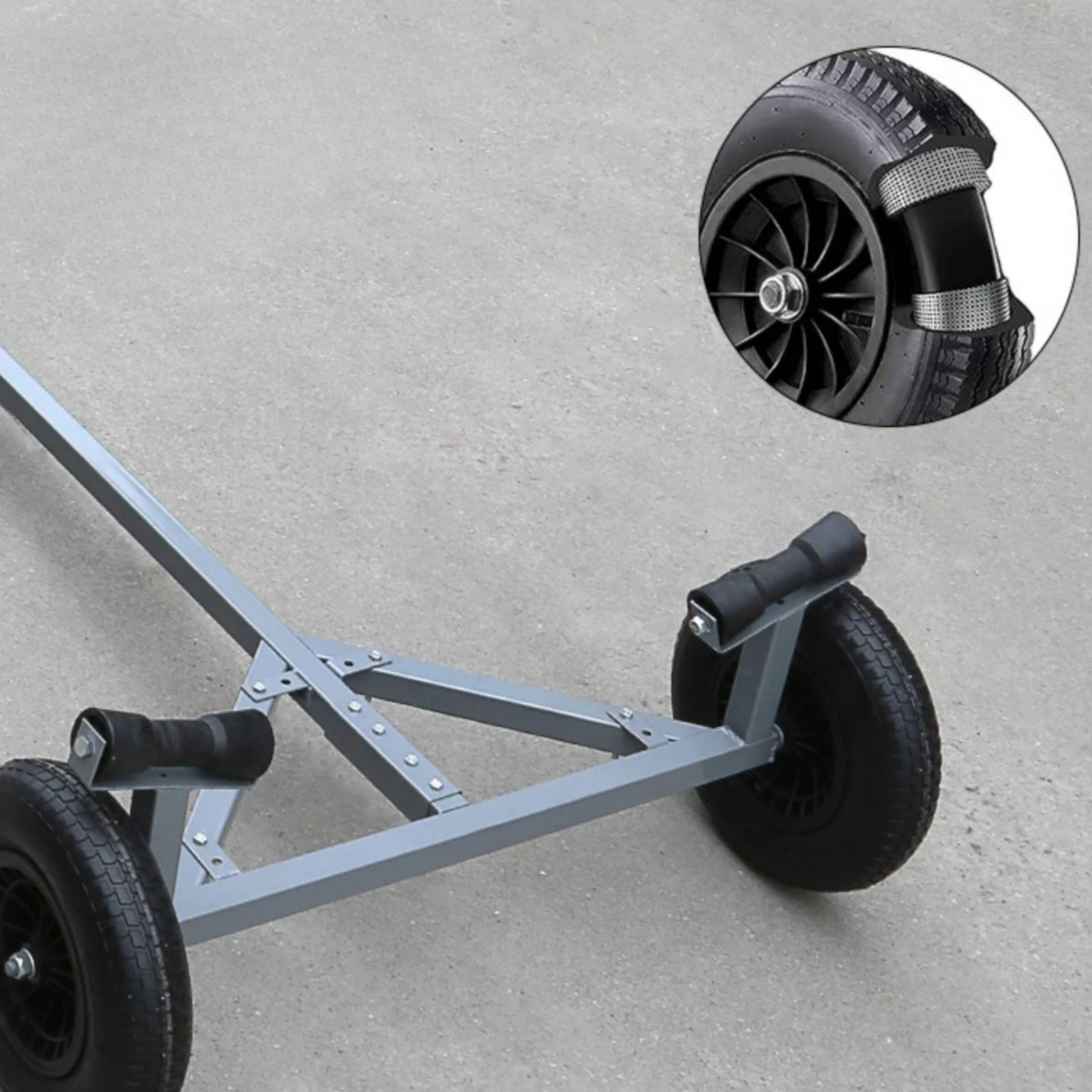 Boat Trailer with Pneumatic Wheels Heavy Duty Hand Pull Launching Trolley for Lakeside Shorelines