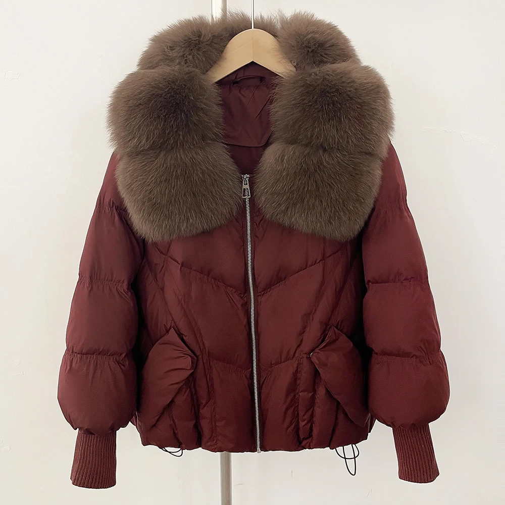 

Puffer Jacket Clothes Winter Down Jacket Women Natural Fox Fur Collar Warm Knit Sleeve Real Fur Fahsion Duck Down Coat Autumn