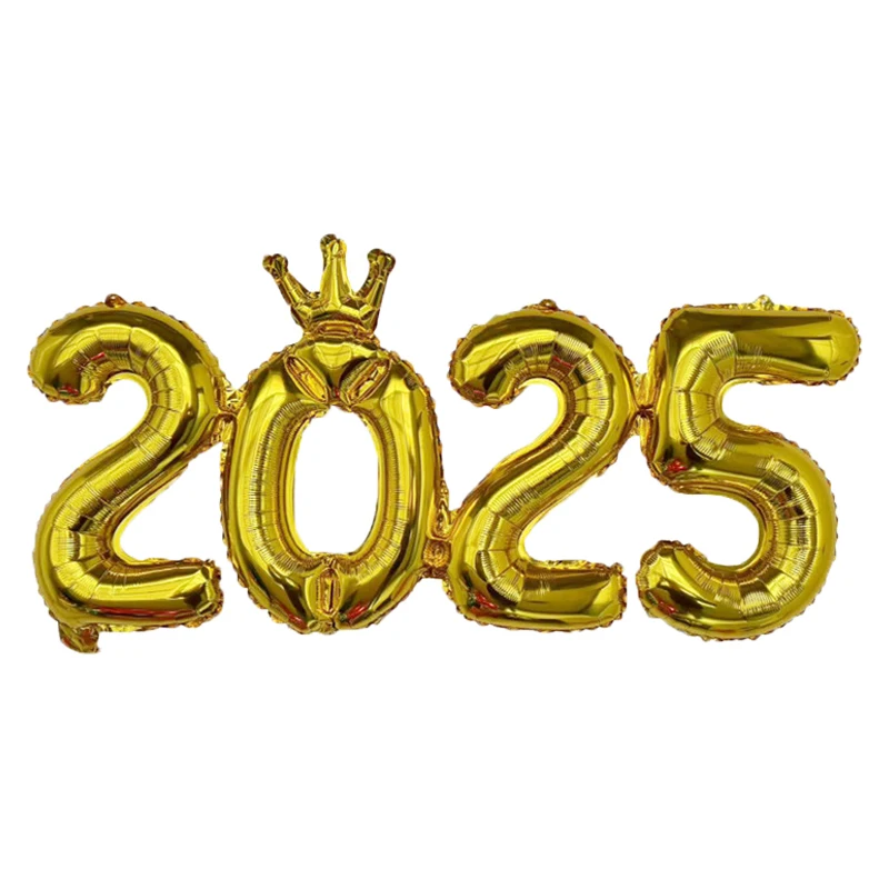 1set 16inch Connection Crown Hello 2025 Number Foil Balloons For New Years Eve Party Supplies Anniversary Party Graduation Decor