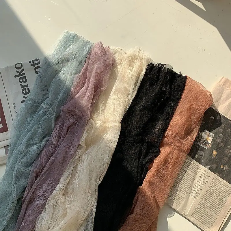 

High Neck Lace Women's Undershirt Autumn Winter Fashion Sheer Mesh Long Sleeve Top for Sweater Layering