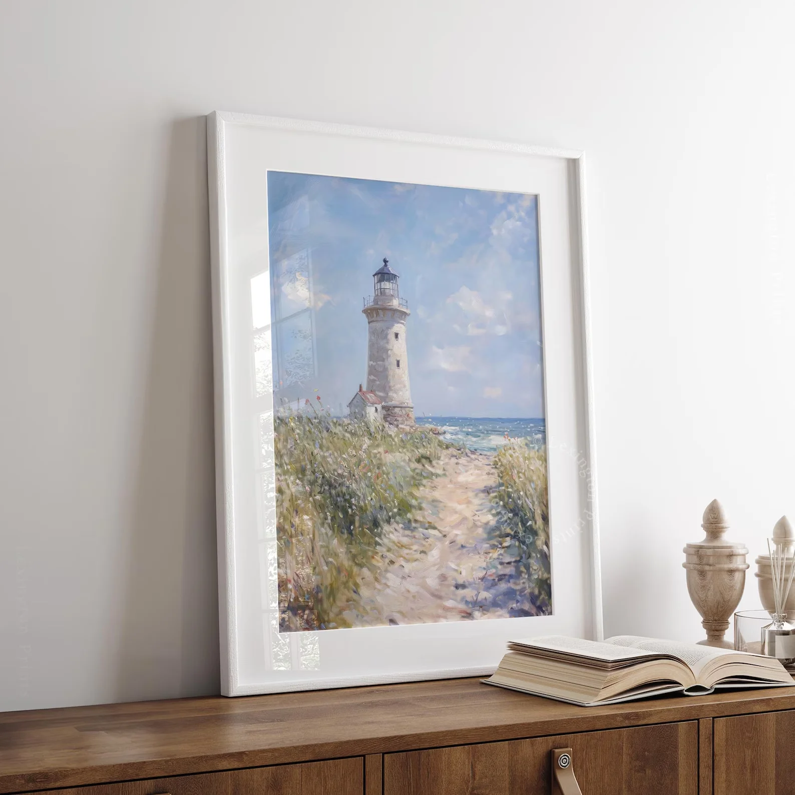 Coastal Lighthouse Print, Summer PRINTABLE Wall Art, Beach Wall Art Coastal Print, Nautical Home Decor Beach Painting Bathroom D image 5