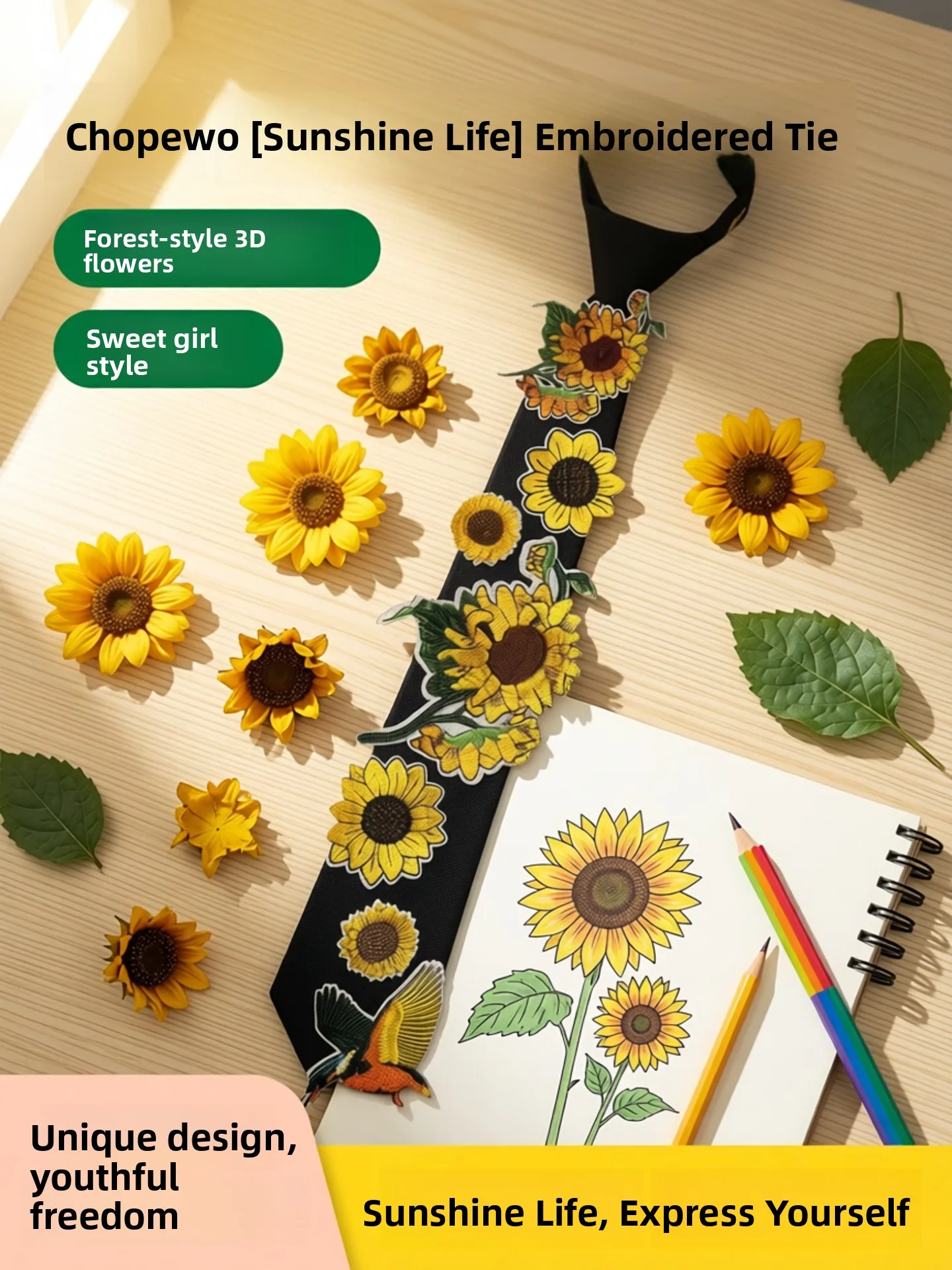 stitched-floral-tie-wooden-style-casual-shirt-western-accessories-small-audience-design-sweet-girl-wind-forest-system